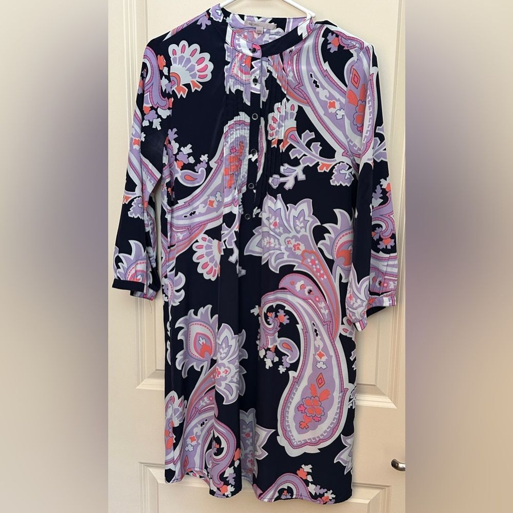 Gap Purple Paisley 3/4 Sleeve Quarter Button Up Cuffed Mini Dress Womens Small